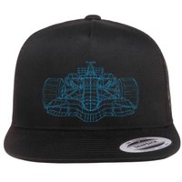 Formula Racing Car Drawing Racing Fan Mechanic Engineer Flat Bill Trucker Hat