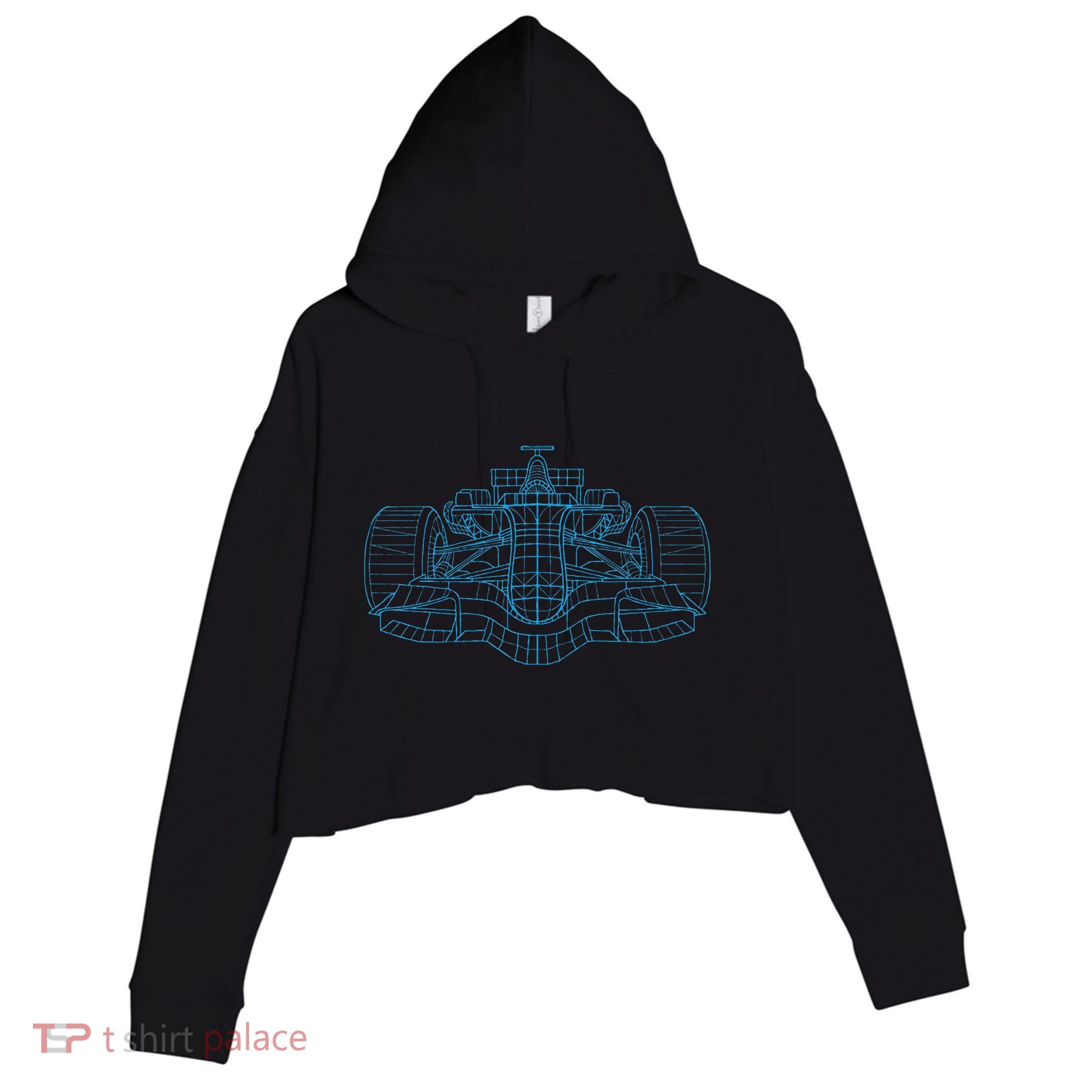 Formula Racing Car Drawing Racing Fan Mechanic Engineer Crop Fleece Hoodie
