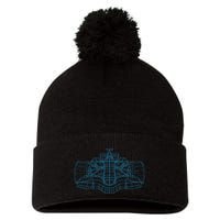 Formula Racing Car Drawing Racing Fan Mechanic Engineer Pom Pom 12in Knit Beanie