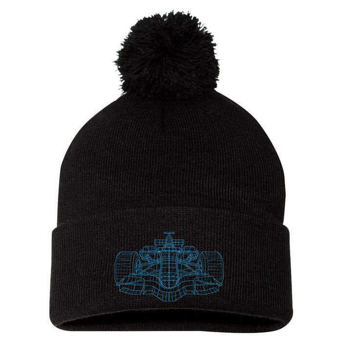 Formula Racing Car Drawing Racing Fan Mechanic Engineer Pom Pom 12in Knit Beanie