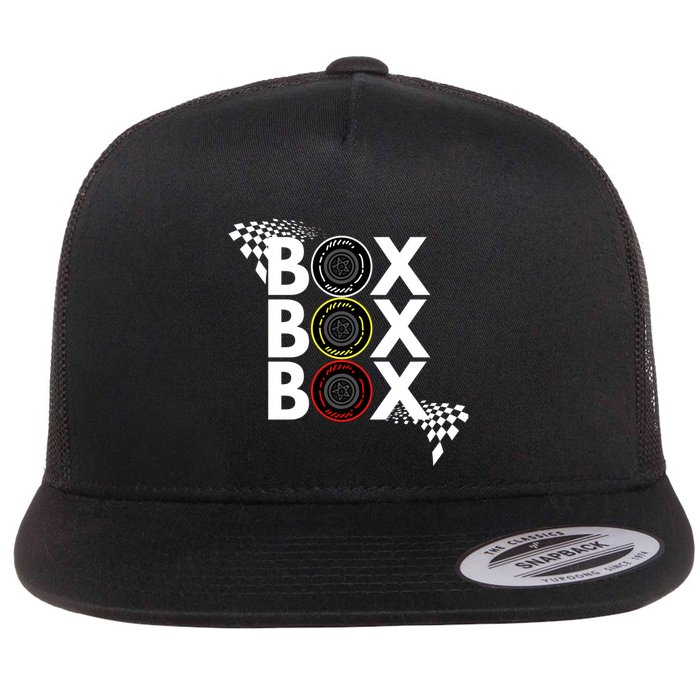 Formula Racing Car Box Box Box Radio Call To Pitbox Car Race Gift Flat Bill Trucker Hat