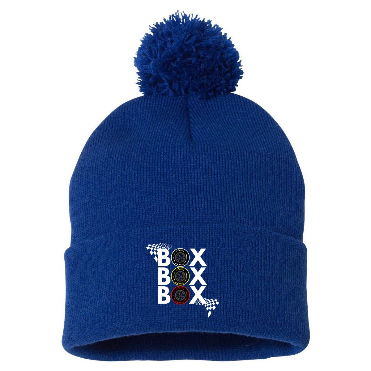 Formula Racing Car Box Box Box Radio Call To Pitbox Car Race Gift Pom Pom 12in Knit Beanie