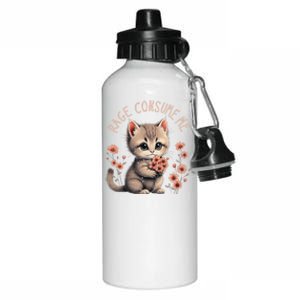 Funny Rage Consumes Me Cat Flower Cute Kitty Cat Meme Quote Aluminum Water Bottle