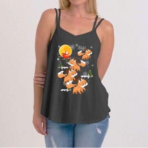 Fox Reindeer Christmas Funny Santa Fox Sleigh Lights Xmas Women's Strappy Tank