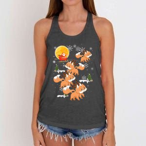 Fox Reindeer Christmas Funny Santa Fox Sleigh Lights Xmas Women's Knotted Racerback Tank