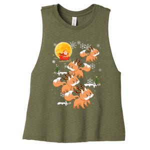 Fox Reindeer Christmas Funny Santa Fox Sleigh Lights Xmas Women's Racerback Cropped Tank