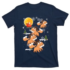 Fox Reindeer Christmas Funny Santa Fox Sleigh Lights Xmas T-Shirt