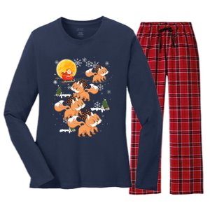 Fox Reindeer Christmas Funny Santa Fox Sleigh Lights Xmas Women's Long Sleeve Flannel Pajama Set 