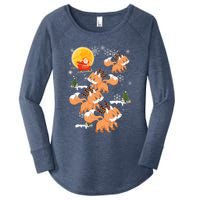 Fox Reindeer Christmas Funny Santa Fox Sleigh Lights Xmas Women's Perfect Tri Tunic Long Sleeve Shirt