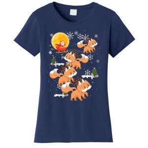 Fox Reindeer Christmas Funny Santa Fox Sleigh Lights Xmas Women's T-Shirt