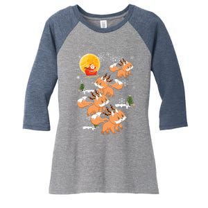 Fox Reindeer Christmas Funny Santa Fox Sleigh Lights Xmas Women's Tri-Blend 3/4-Sleeve Raglan Shirt