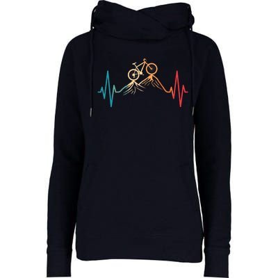 Funny Retro Cycling Heartbeat Bicycle Mountain Bike Biking Womens Funnel Neck Pullover Hood