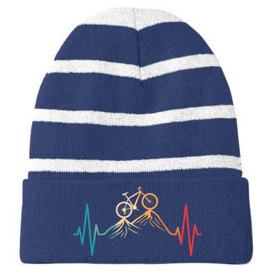 Funny Retro Cycling Heartbeat Bicycle Mountain Bike Biking Striped Beanie with Solid Band