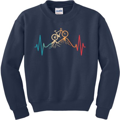 Funny Retro Cycling Heartbeat Bicycle Mountain Bike Biking Kids Sweatshirt