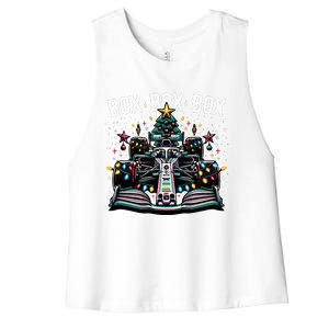 Formula Racing Car Box Box Box Radio Call Fun Christmas Tree  Women's Racerback Cropped Tank