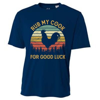 Funny Rooster Chicken Pun Rub My Cock For Good Luck Cooling Performance Crew T-Shirt