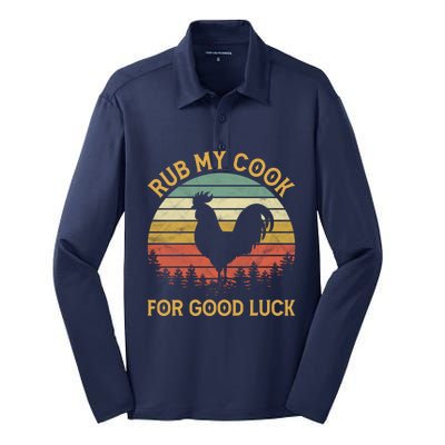 Funny Rooster Chicken Pun Rub My Cock For Good Luck Silk Touch Performance Long Sleeve Polo