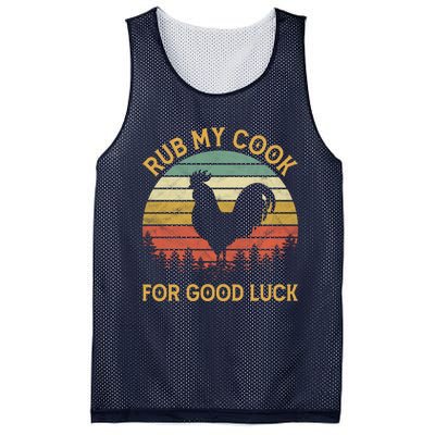 Funny Rooster Chicken Pun Rub My Cock For Good Luck Mesh Reversible Basketball Jersey Tank