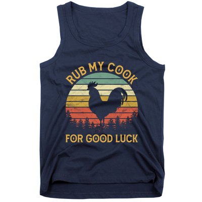 Funny Rooster Chicken Pun Rub My Cock For Good Luck Tank Top