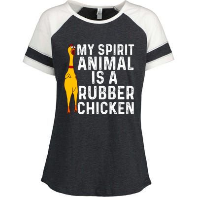 Funny Rubber Chicken Gift Men Women Rubber Chicken Costume Gift Enza Ladies Jersey Colorblock Tee