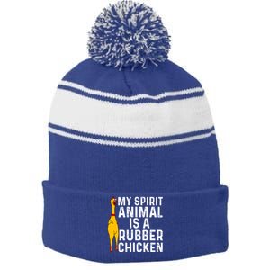 Funny Rubber Chicken Gift Men Women Rubber Chicken Costume Gift Stripe Pom Pom Beanie