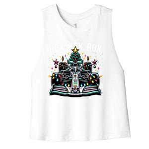 Formula Racing Car Box Box Radio Call Fun Christmas Tree Funny Gift Women's Racerback Cropped Tank