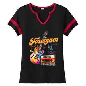 F.O.R.E.I.G.N.E.R Retro Cassette 90s Rock Music Old Fashion Ladies Halftime Notch Neck Tee