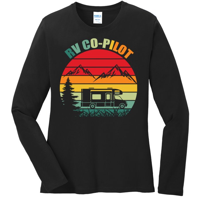 Funny RV CoPilot Adventure Awaits RV Camping Ladies Long Sleeve Shirt