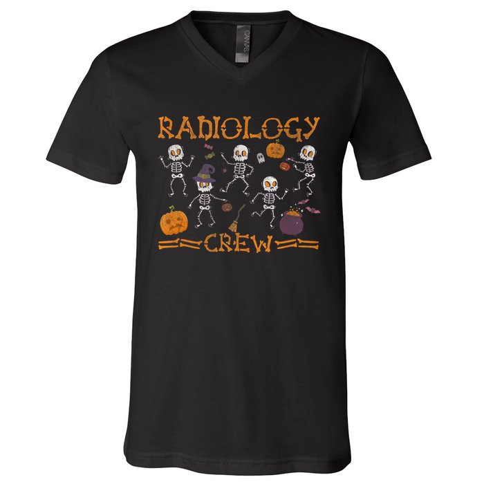 Funny Radiology Crew Dancing Skeleton Pumpkin Halloween V-Neck T-Shirt