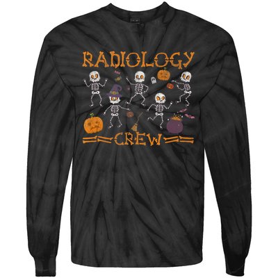 Funny Radiology Crew Dancing Skeleton Pumpkin Halloween Tie-Dye Long Sleeve Shirt