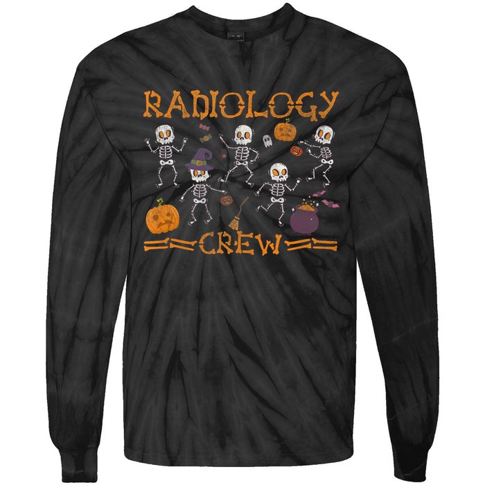 Funny Radiology Crew Dancing Skeleton Pumpkin Halloween Tie-Dye Long Sleeve Shirt