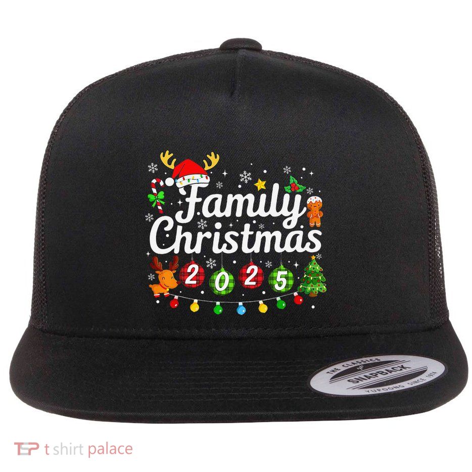 Family Reunion Christmas 2025 Holiday Xmas Pajamas Matching Flat Bill Trucker Hat