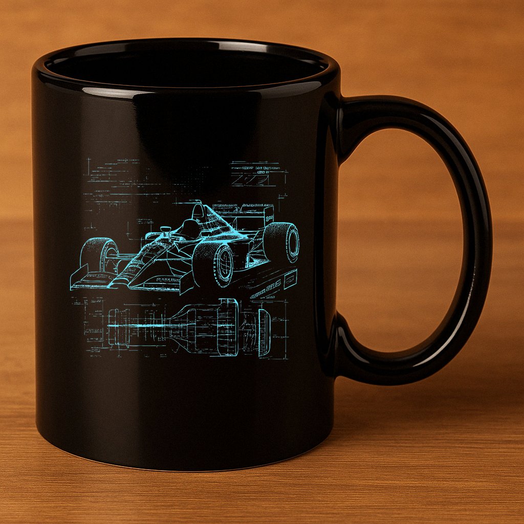 Formula Racing Car Silhouette Mechanic Car Guys 11oz C Handle Ceramic Mug