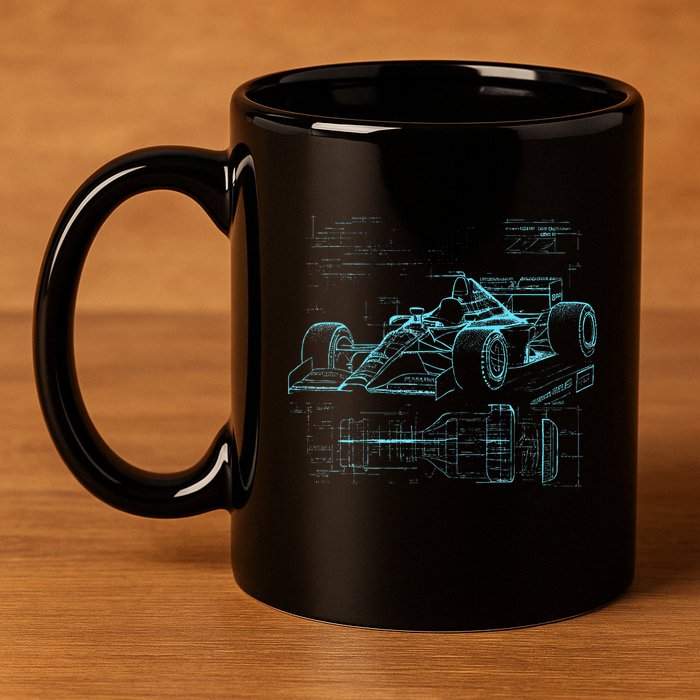 Formula Racing Car Silhouette Mechanic Car Guys 11oz C Handle Ceramic Mug