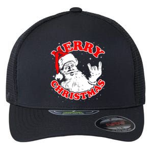 Funny Retro Christmas Santa Rock And Roll Gift Flexfit Unipanel Trucker Cap