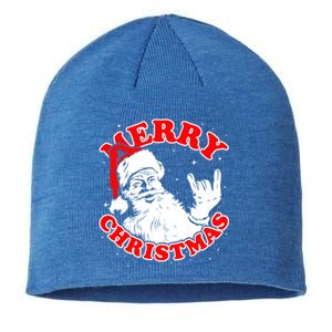 Funny Retro Christmas Santa Rock And Roll Gift Sustainable Beanie