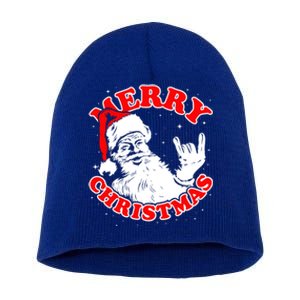 Funny Retro Christmas Santa Rock And Roll Gift Short Acrylic Beanie