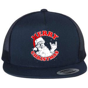 Funny Retro Christmas Santa Rock And Roll Gift Flat Bill Trucker Hat