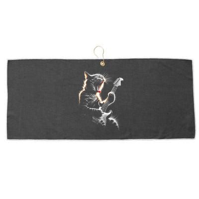 Funny Rock Cat Playing Guitar Music Lover Large Microfiber Waffle Golf Towel