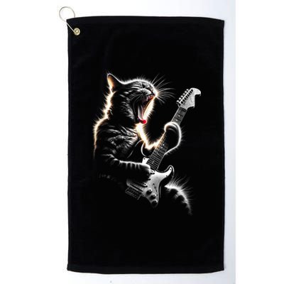 Funny Rock Cat Playing Guitar Music Lover Platinum Collection Golf Towel