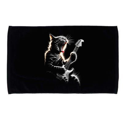 Funny Rock Cat Playing Guitar Music Lover Microfiber Hand Towel