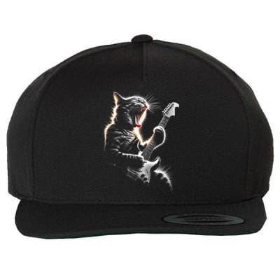 Funny Rock Cat Playing Guitar Music Lover Wool Snapback Cap