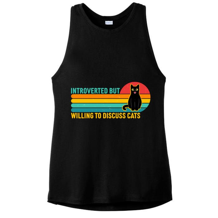 Funny Retro Cat Introverted But Willing To Discuss Cats Ladies PosiCharge Tri-Blend Wicking Tank