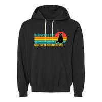 Funny Retro Cat Introverted But Willing To Discuss Cats Garment-Dyed Fleece Hoodie