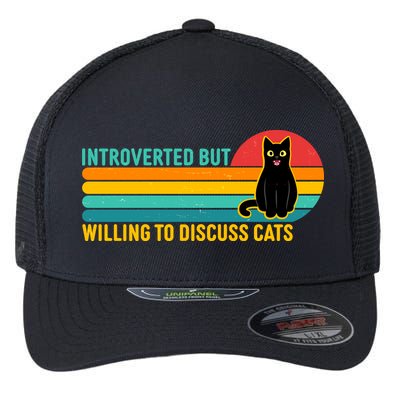 Funny Retro Cat Introverted But Willing To Discuss Cats Flexfit Unipanel Trucker Cap