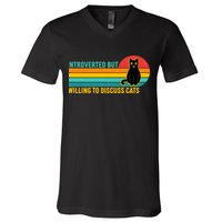 Funny Retro Cat Introverted But Willing To Discuss Cats V-Neck T-Shirt