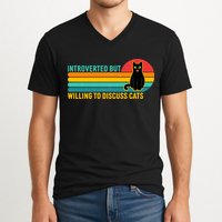 Funny Retro Cat Introverted But Willing To Discuss Cats V-Neck T-Shirt