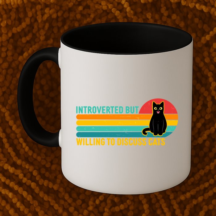 Funny Retro Cat Introverted But Willing To Discuss Cats Mug