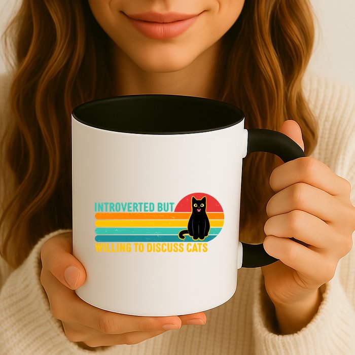 Funny Retro Cat Introverted But Willing To Discuss Cats Mug