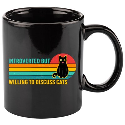 Funny Retro Cat Introverted But Willing To Discuss Cats 11oz C Handle Ceramic Mug